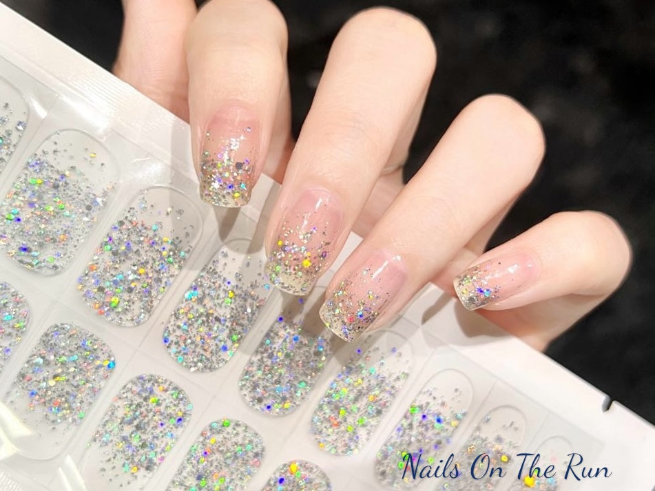 Gel Nail Wraps G091 | No Cure Gel Polish Nail Wraps UK - Clear with Glitter