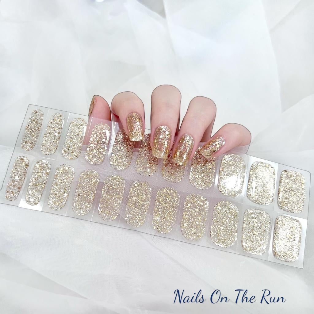 Gel Nail Wraps G021 | No Cure Gel Polish Nail Wraps UK - NOT FULL GLITTER COVER - CLEAR BACKGROUND
