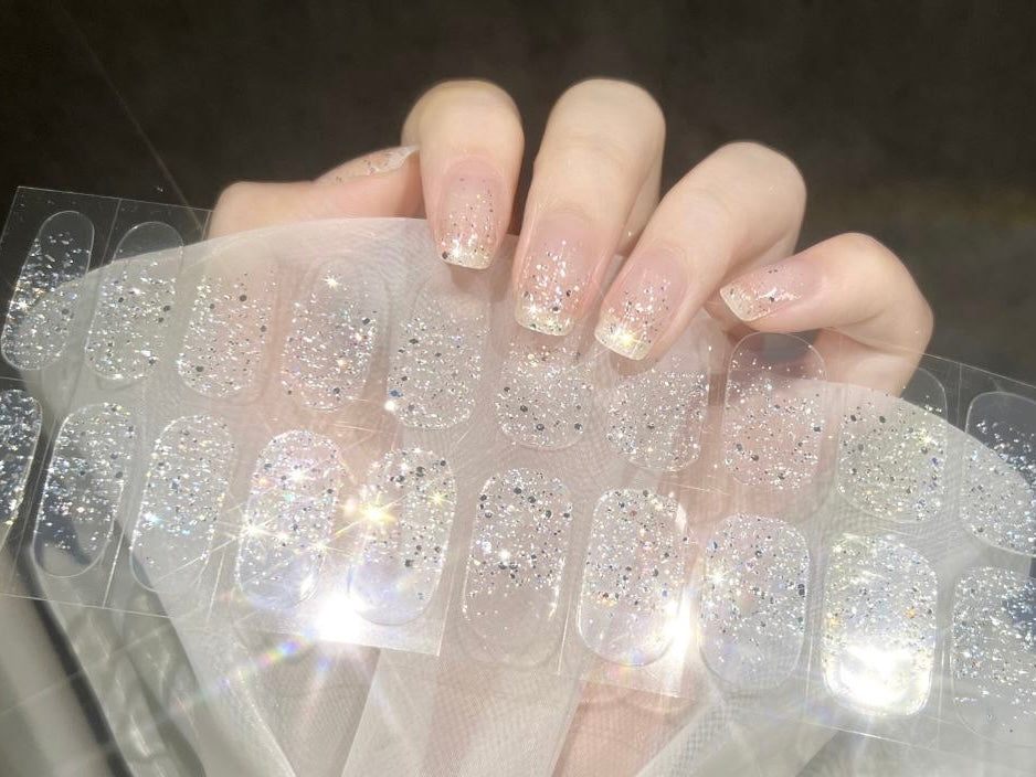 Gel Nail Wraps G075 | No Cure Gel Polish Nail Wraps UK - SLIGHT SPARKLE WITH CLEAR BACKGROUND
