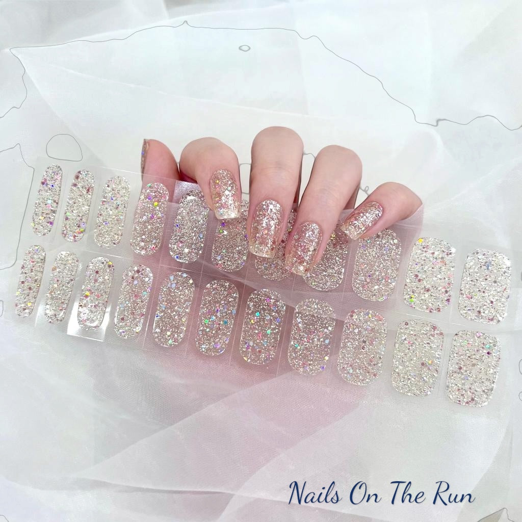 Gel Nail Wraps G017 | No Cure Gel Polish Nail Wraps UK - CLEAR BACKGROUND NOT FULL GLITTER