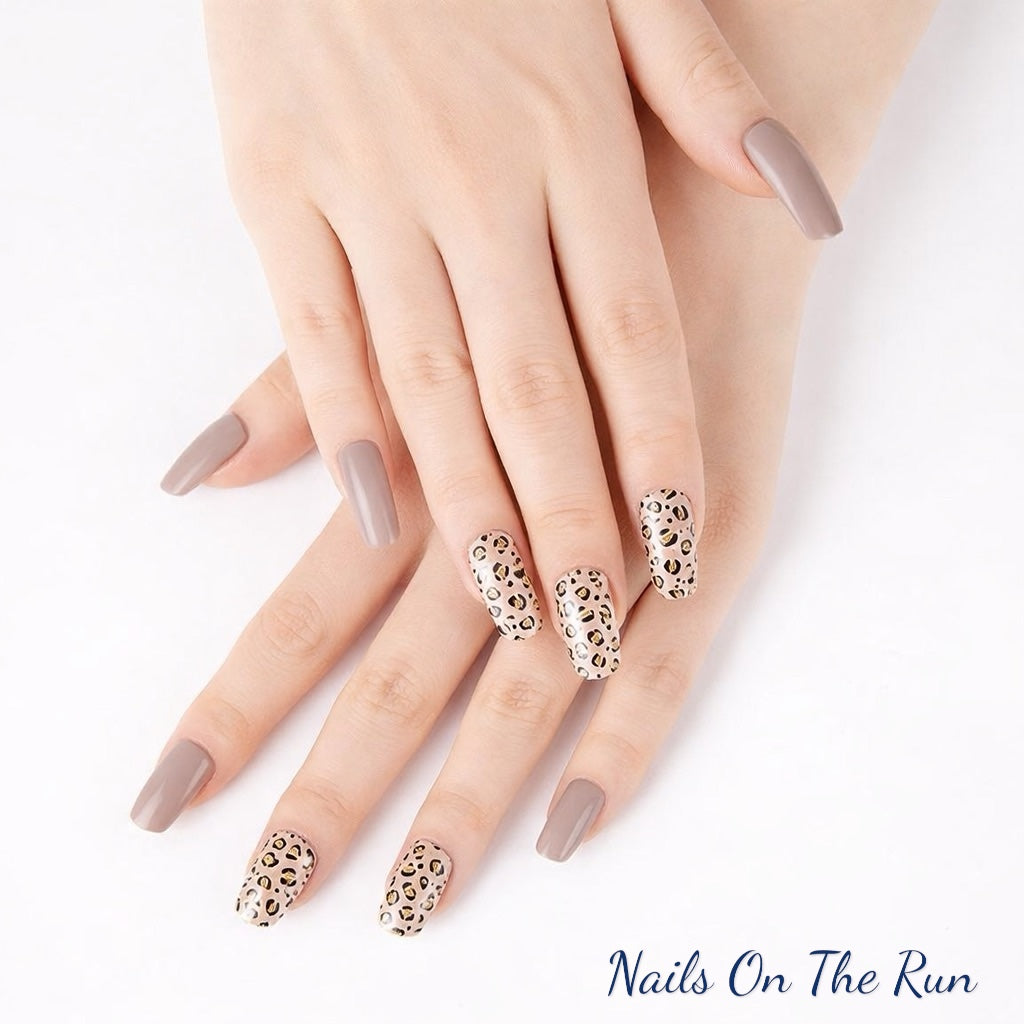 Semi Cured Gel Nail Wraps 158 | Salon Finish Nail Wraps UK - Animal print plus solid colour