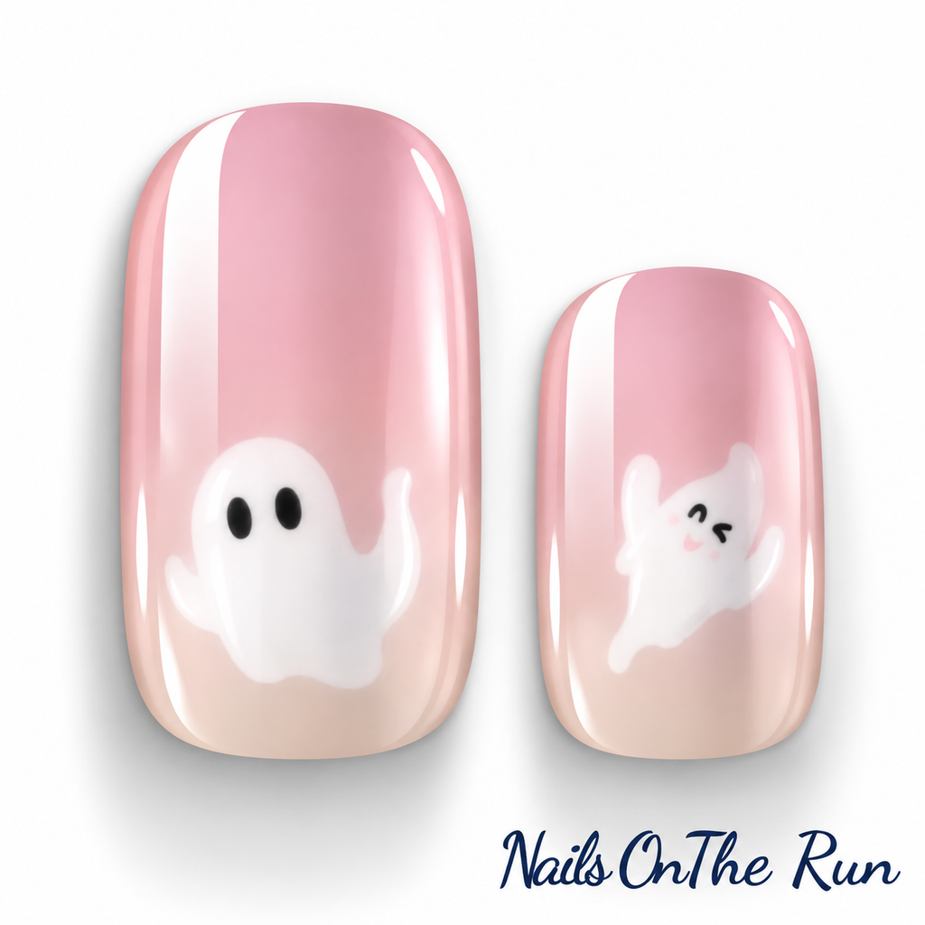 Nail Polish Wraps JK094 | Easy Apply Nail Stickers UK - HALLOWEEN - Clear Background with ghost design