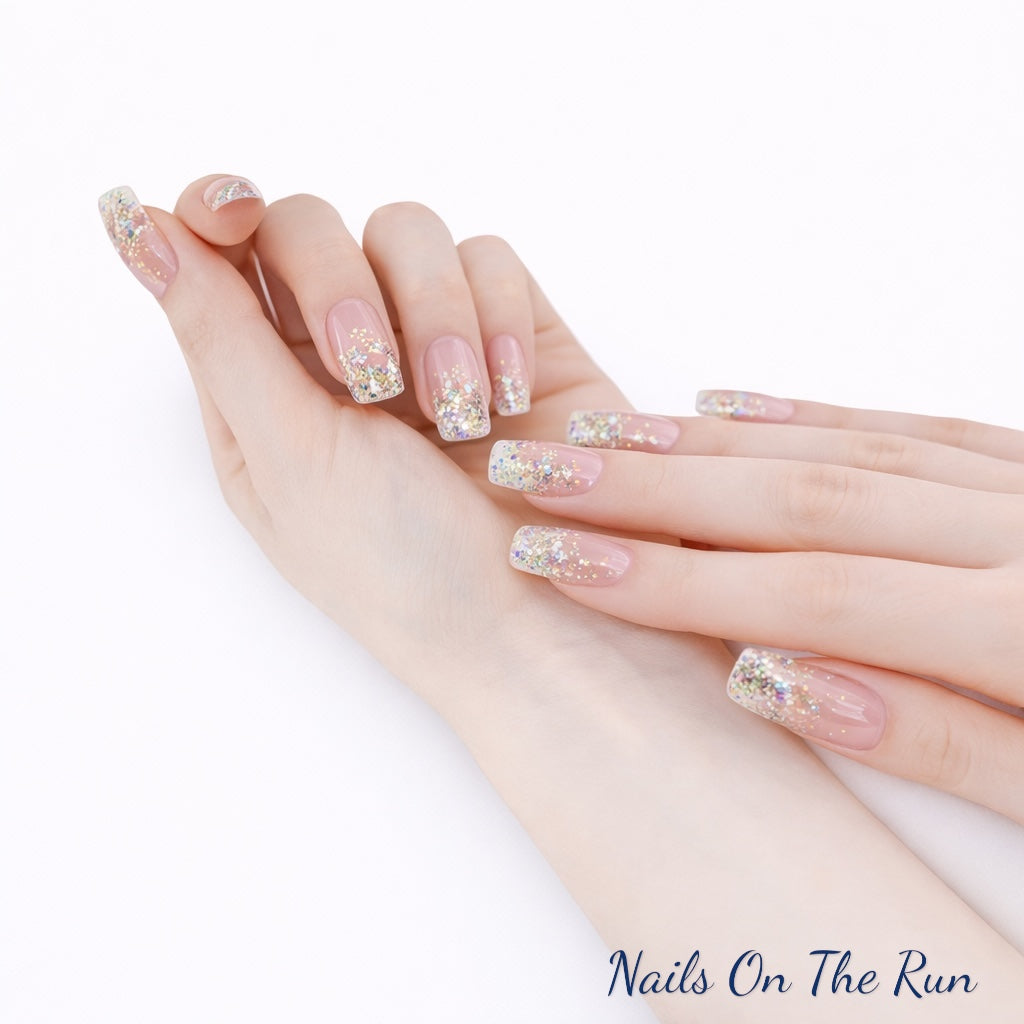 Gel Nail Wraps G091 | No Cure Gel Polish Nail Wraps UK - Clear with Glitter